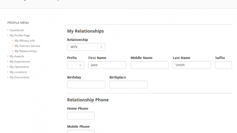 My Relationships Form